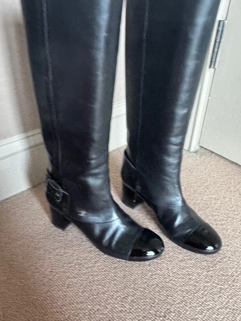 Chanel Black Leather Knee Hi Cap Toe 2013 Boots - Vintage